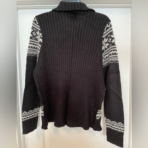 St John’s Bay long sleeve zip front cardigan sweater size XLarge black ivory NWT - Picture 5 of 6